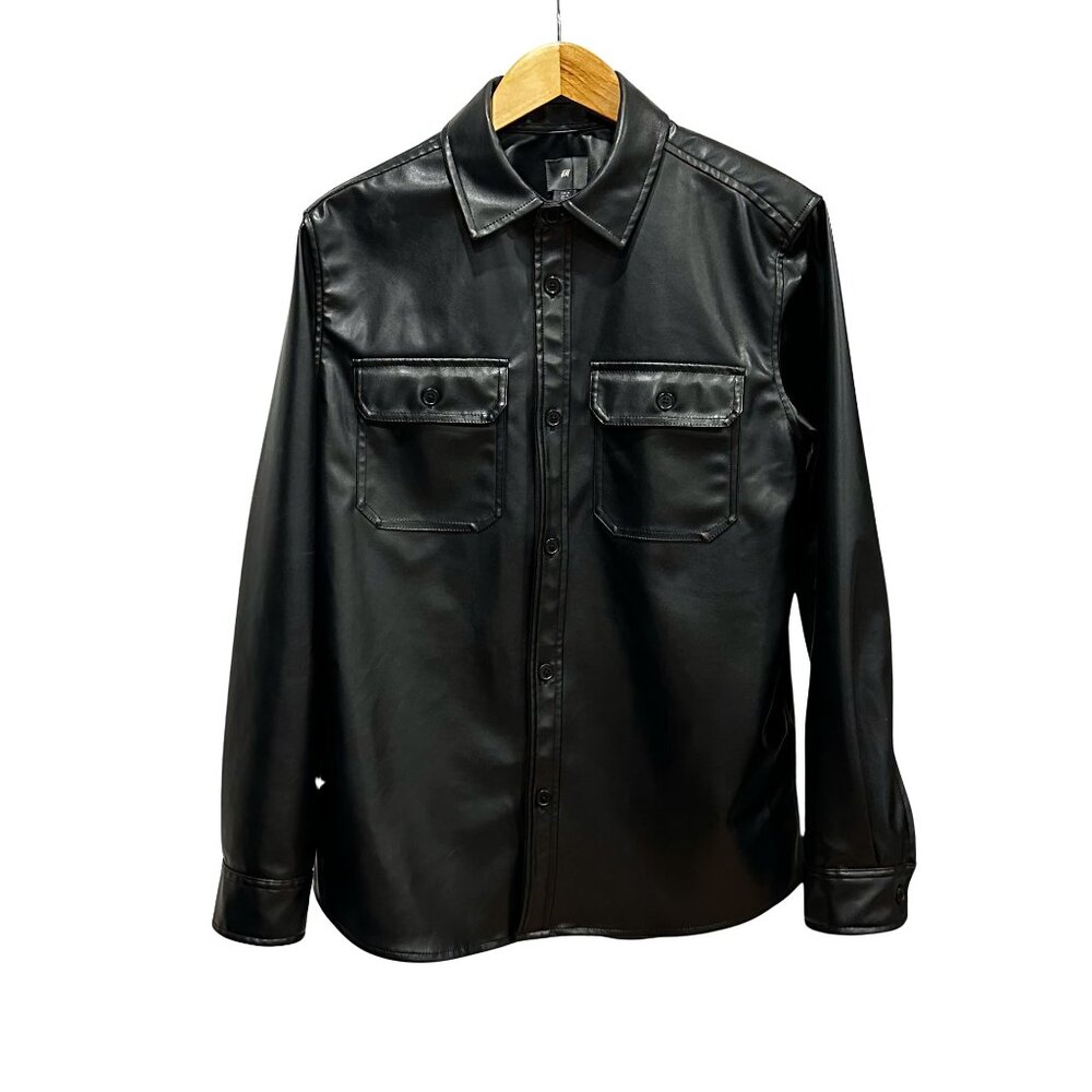 H&M black faux leather overshirt